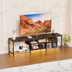 Comoda TV cu Rafturi, Doctor Home Earth, 180 x 40 x 53 CM, Cadru Metal – Maro Rustic