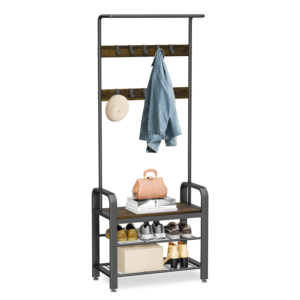 Cuier Doctor Home Earth, cu bancuta si Raft incaltaminte, 72 x 33 X 183 CM – Maro Rustic