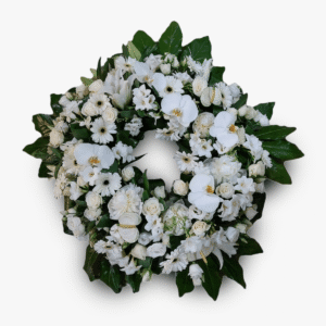Coroana funerara cu orhidee si bujori