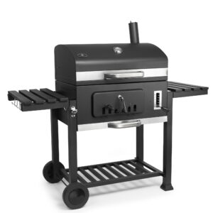 Gratar pe Carbune Profesional Mr. Grill, Dimensiune XL, Capac cu Termometru, Grill din Fonta Emailata – Negru