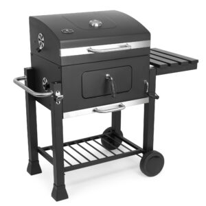 Gratar pe Carbune Profesional Mr. Grill, Dimensiune L, Capac cu Termometru, Grill din Fonta Emailata – Negru