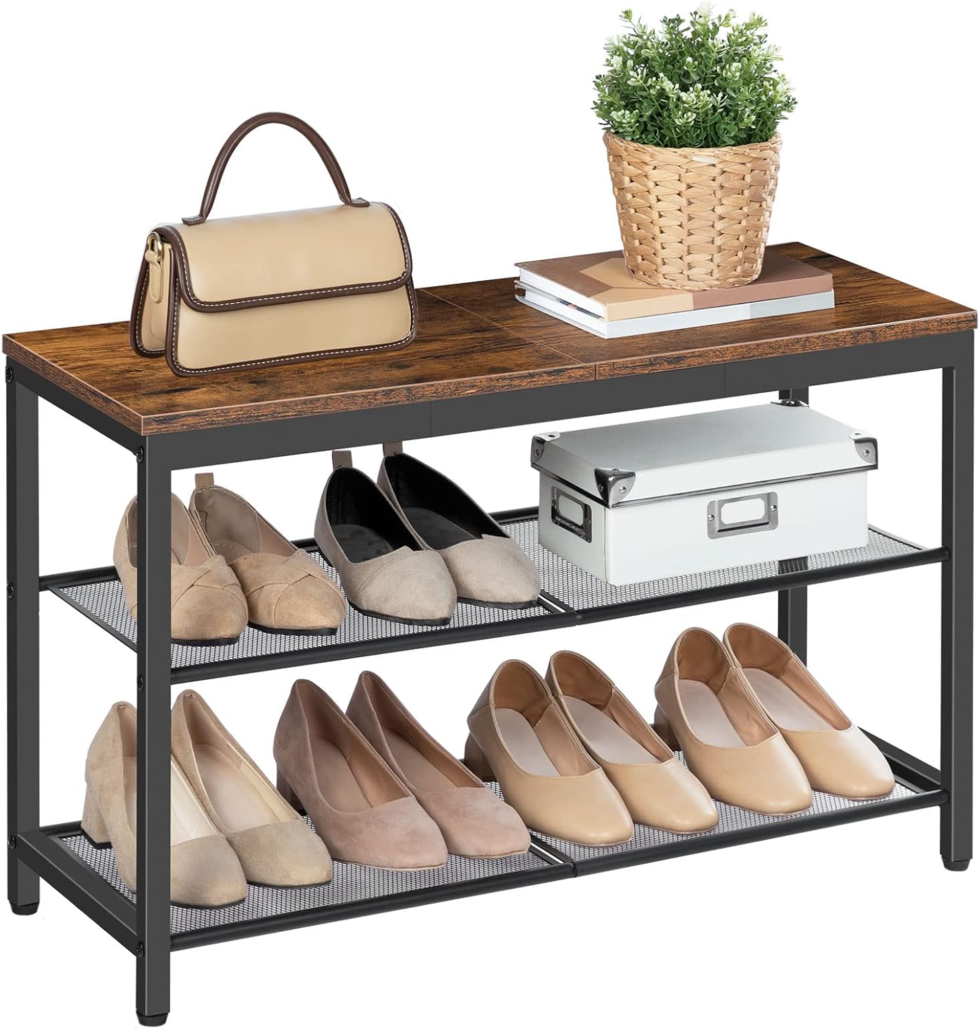 Pantofar tip Bancuta, Doctor Home Earth, 75 x 28.5 x 48 CM, Cadru Metal- Maro Rustic