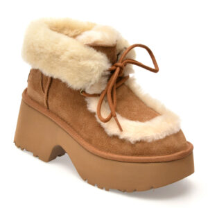 Ghete UGG maro, NEW HEIGHTS LACE UP, din piele intoarsa