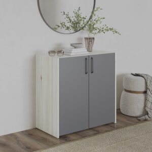 Comoda Malmo, 2 Usi, Stejar Alb/Antracit, 81 x 42 x 80 cm
