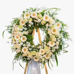Coroana funerara cu gerbera si trandafiri