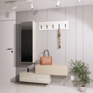 Cuier Diego, Stejar Alb/Crem Satin, 140 x 28 x 180 cm