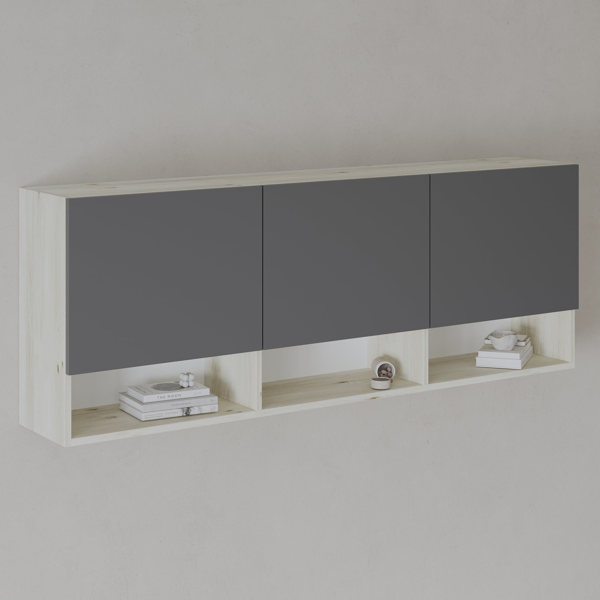 Dulap suspendat Malmo, 3 Usi, Stejar Alb/Antracit, 164 x 27 x 60 cm