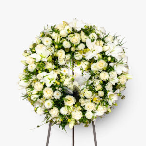 Coroana funerara cu flori albe