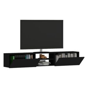 Comoda TV Genova, 2 Usi, Negru, 180 x 30 x 30 cm