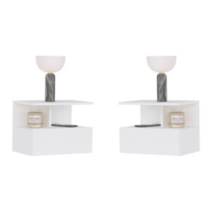 Set 2 Noptiere suspendate Kabi, 1 Usa, Alb, 45 x 30 x 34 cm