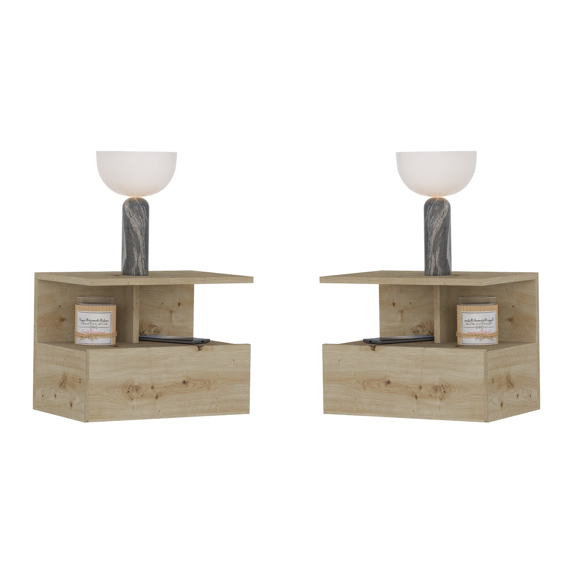Set 2 Noptiere suspendate Kabi, 1 Usa, Stejar Artisan, 45 x 30 x 34 cm