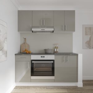 Set Bucatarie Karo V6, Gri Lucios/Alb, MDF, Blat Thermo 28 mm, L 160 cm