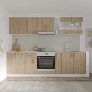 Set Bucatarie Karo V19, Lemn Natural/Alb, Blat Thermo 28 mm, L 260 cm