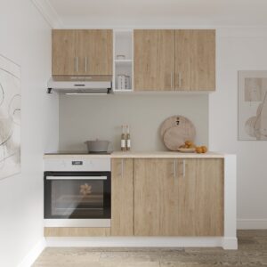 Set Bucatarie Karo V7, Lemn Natural/Alb, Blat Thermo 28 mm, L 160 cm