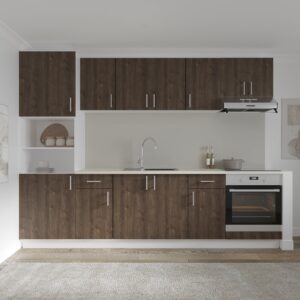 Set Bucatarie Karo V24, Stejar Bronz/Alb, Blat Thermo 28 mm, L 280 cm