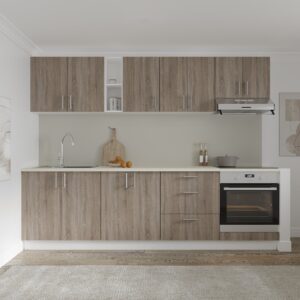 Set Bucatarie Karo V18, Stejar Sonoma Inchis/Alb, Blat Thermo 28 mm, L 260 cm