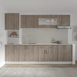 Set Bucatarie Karo V23, Stejar Sonoma Inchis/Alb, Blat Thermo 28 mm, L 280 cm