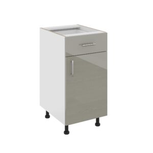 Corp Baza Karo, 1 Sertar, 1 Usa, Gri Lucios/Alb, MDF, 40 x 50 x 80 cm