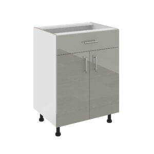 Corp Baza Karo, 1 Sertar, 2 Usi, Gri Lucios/Alb, MDF, 60 x 50 x 80 cm