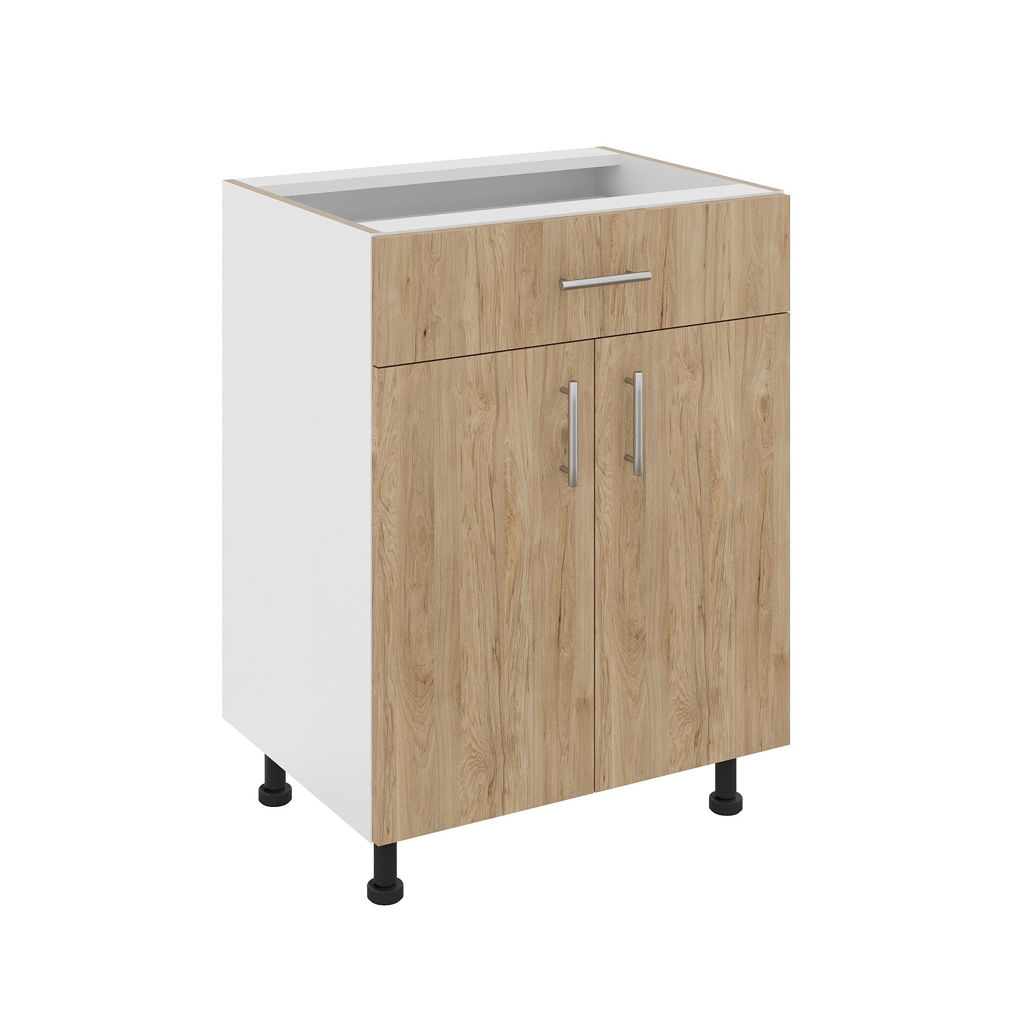 Corp Baza Karo, 1 Sertar, 2 Usi, Lemn Natural/Alb, 60 x 50 x 80 cm
