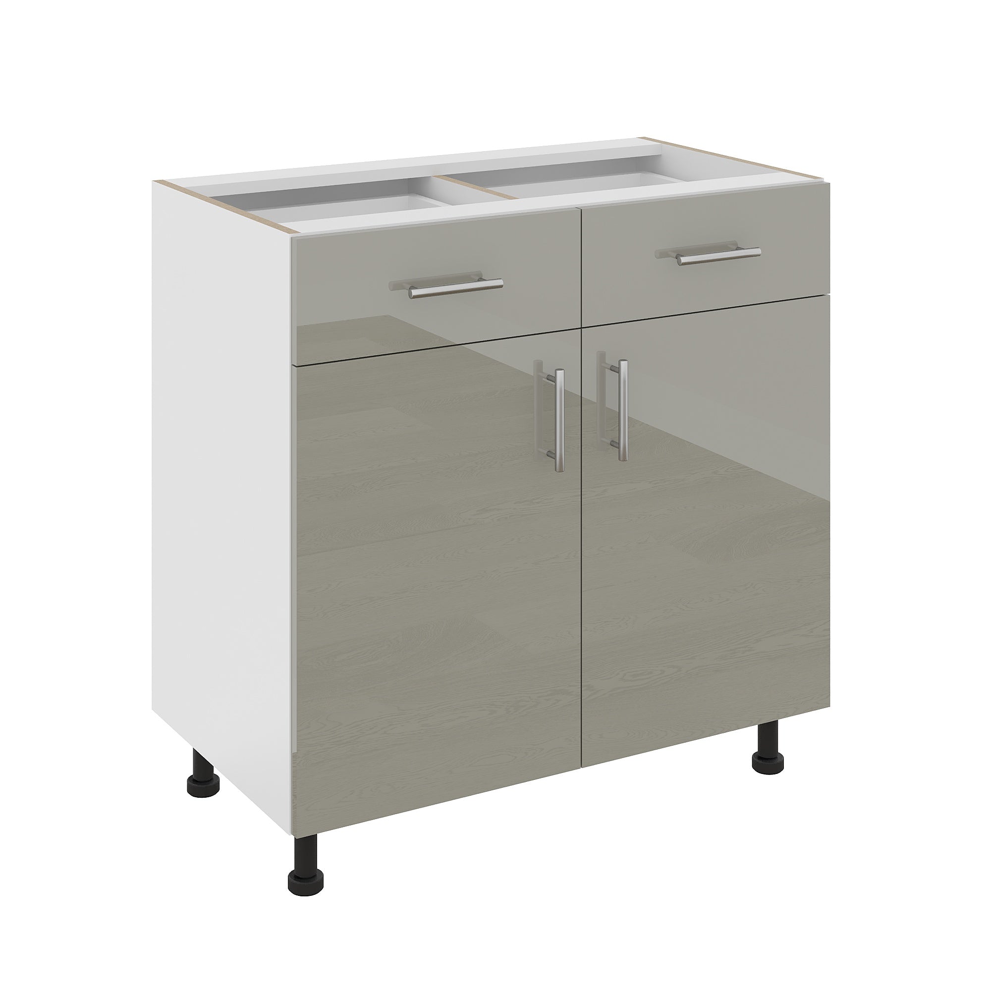 Corp Baza Karo, 2 Sertare, 2 Usi, Gri Lucios/Alb, MDF, 80 x 50 x 80 cm