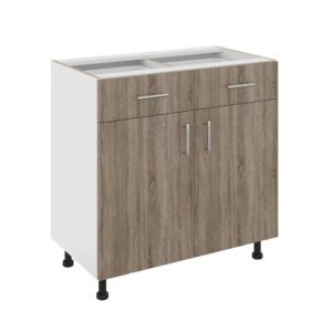Corp Baza Karo, 2 Sertare, 2 Usi, Stejar Sonoma Inchis/Alb, 80 x 50 x 80 cm