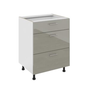 Corp Baza Karo, 3 Sertare, Gri Lucios/Alb, MDF, 60 x 50 x 80 cm
