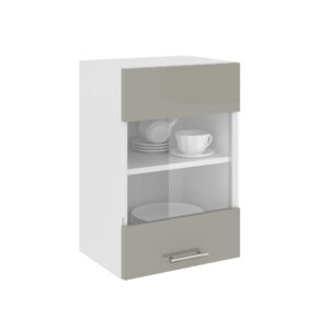 Corp Superior Karo, O Usa, cu sticla, Gri Lucios/Alb, MDF, 40 x 30 x 60 cm