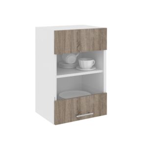 Corp Superior Karo, O Usa, cu sticla, Stejar Sonoma Inchis/Alb, 40 x 30 x 60 cm