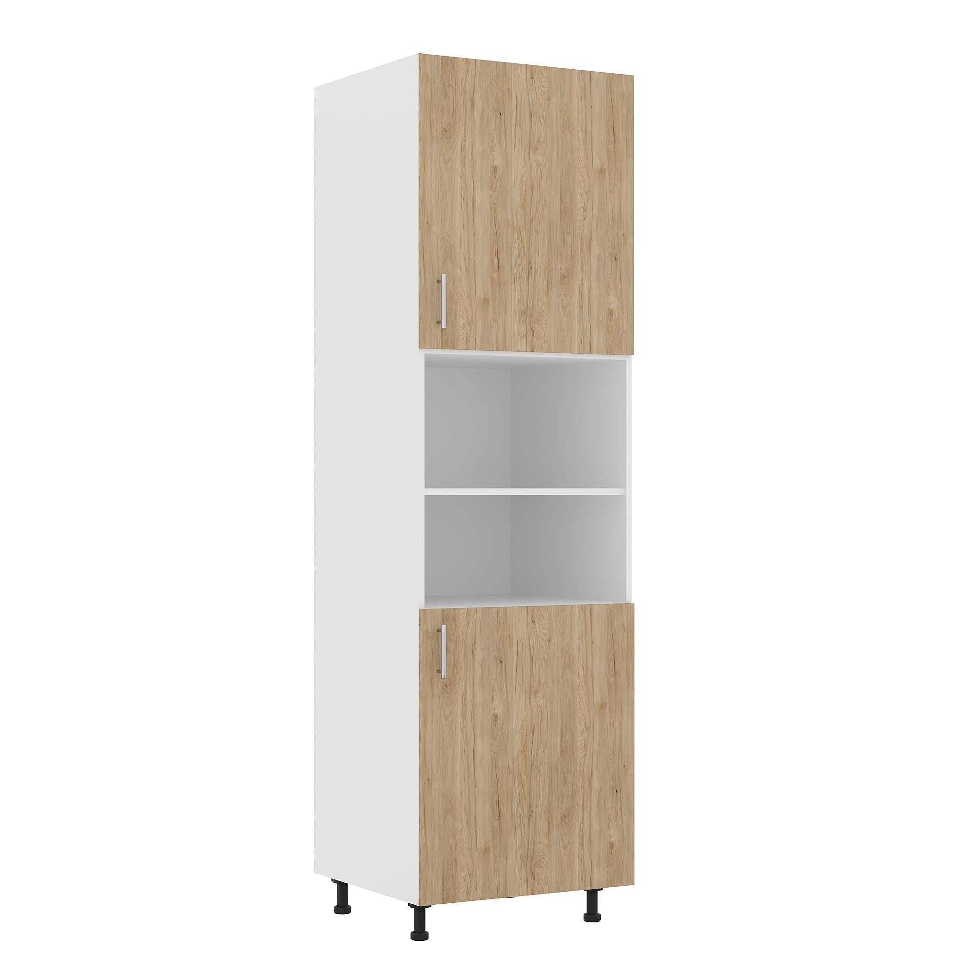 Corp Turn Karo, 2 Usi, cu spatiu cuptor, Lemn Natural/Alb, 60 x 57 x 210 cm