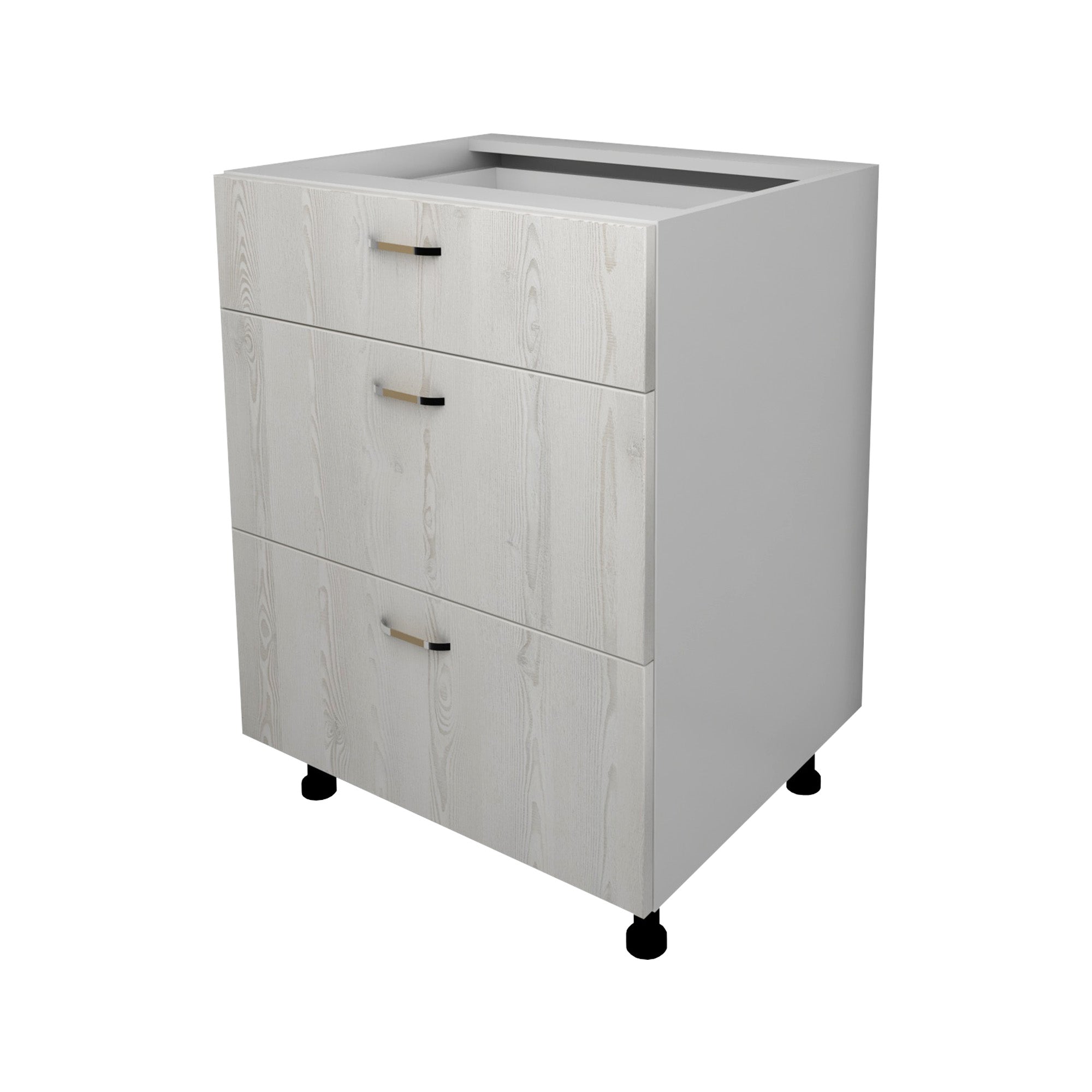 Corp Baza Lecce, 3 Sertare, Pin Alb/Alb, 60 x 50 x 80 cm