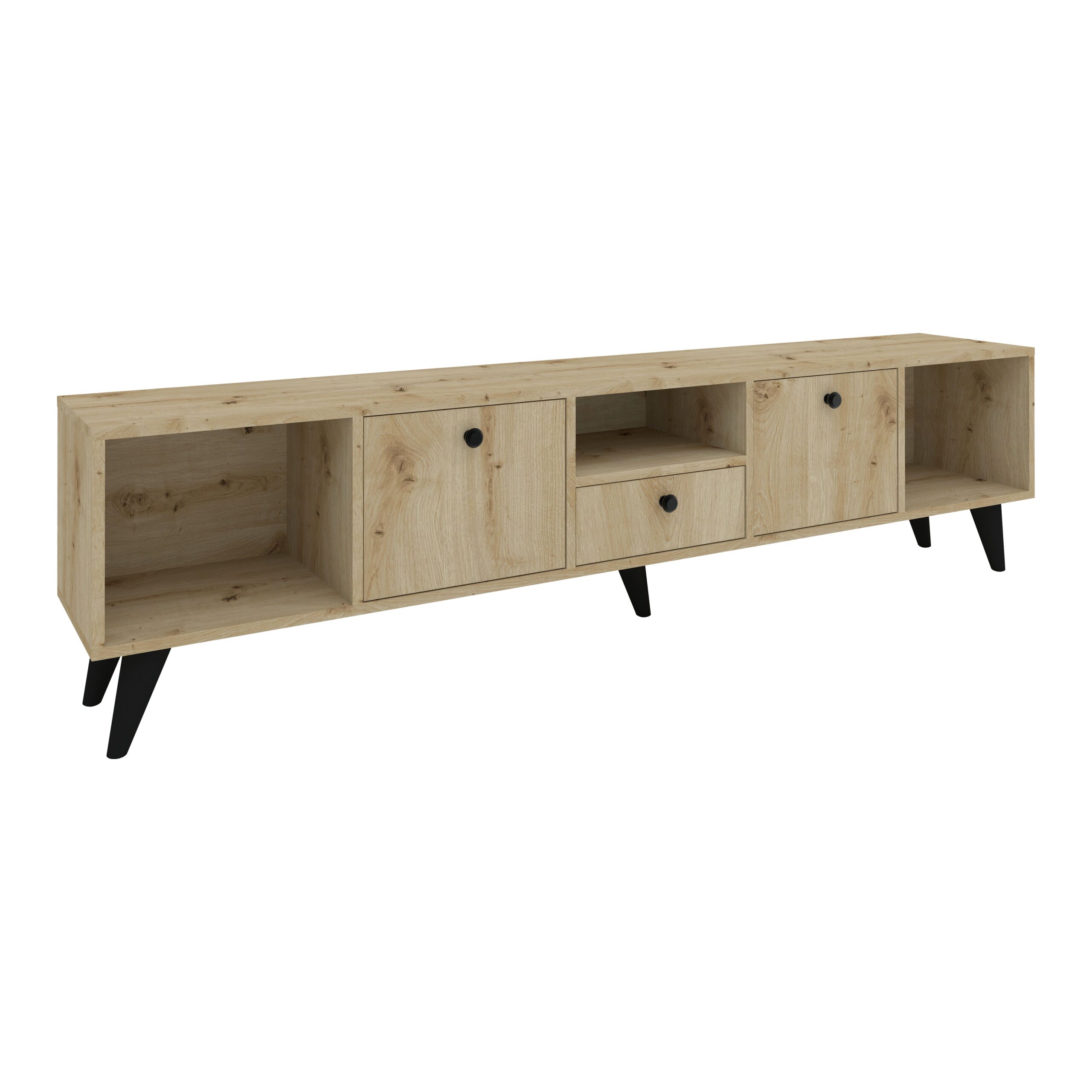 Comoda TV Malta, 3 Usi, 3 Casete, Stejar Artisan, 180 x 30 x 45 cm
