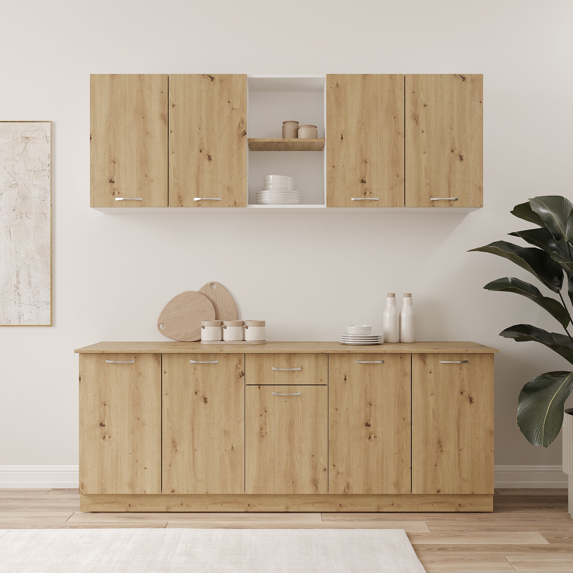 Set Bucatarie Nisa, Stejar Artisan/Alb, L 200 cm