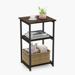 Noptiera cu Rafturi, Doctor Home Earth, 34 x 30 x 58 CM, Cadru Metal – Maro Rustic