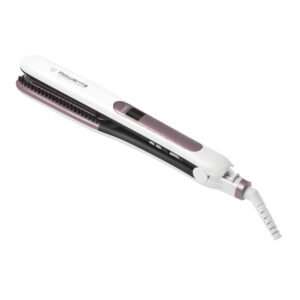 Placă de păr Rowenta Brush&Straight Premium Care SF7510F0  LCD  130 – 200 °C  perie integrată cu peri turali  plăci mobile  ionizare  Cashmere Ke
