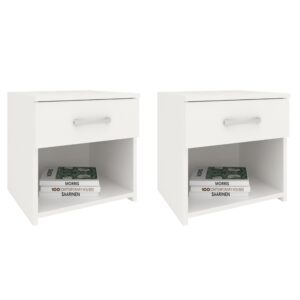 Set 2 Noptiere Remi, 1 Sertar, Alb, 40 x 35 x 40 cm