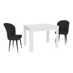 Set Masa Zeta, Alb, 2 Scaune, Negre, 102 x 69 x 75 cm