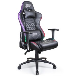 Scaun Gaming Profesional Dr.Shield Solar X, Iluminare RGB, King Size, Cadru Otel, Piele Sintetica – Negru/Negru