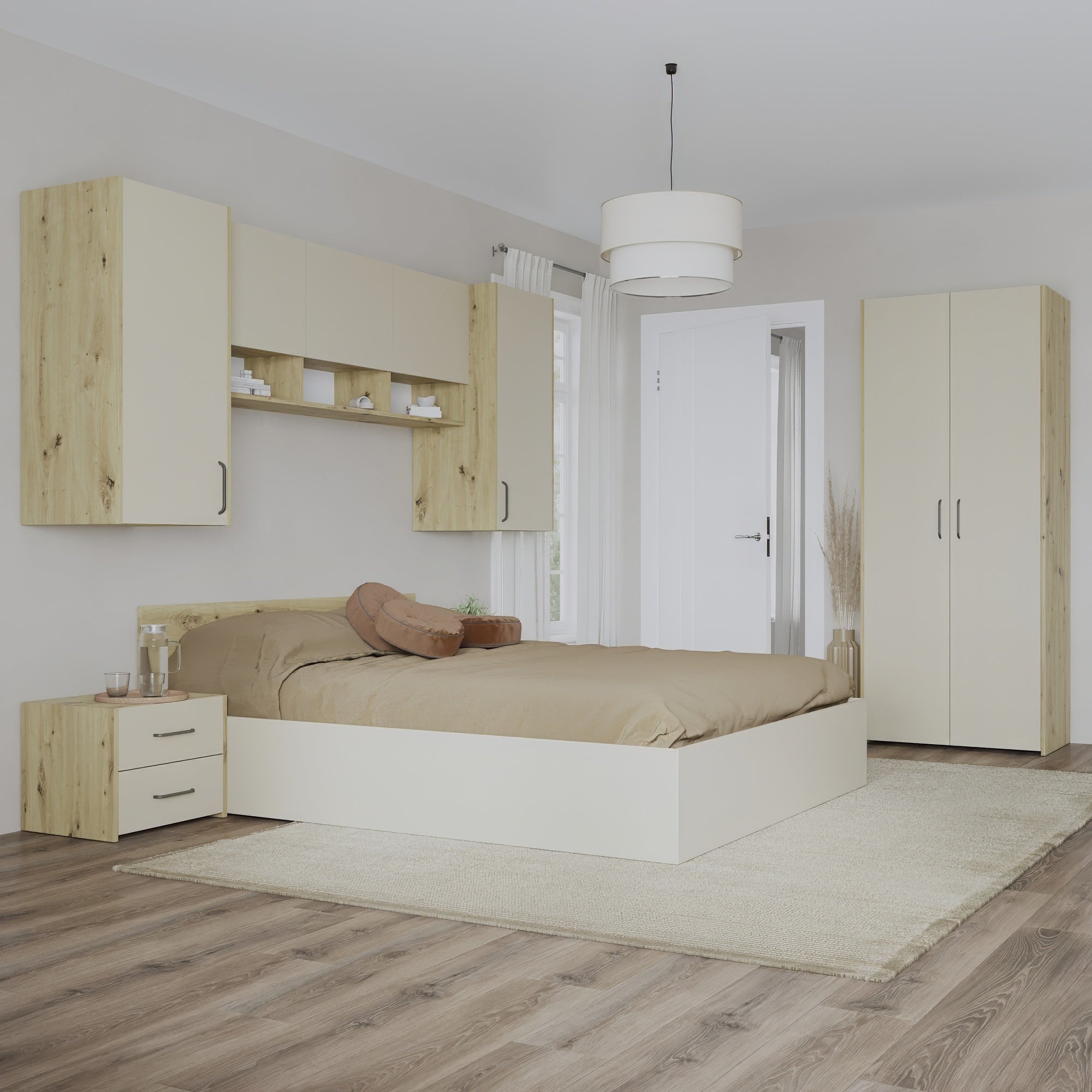 Set dormitor Malmo V17, Pat 200 x 140 cm, Stejar Artisan/Argila