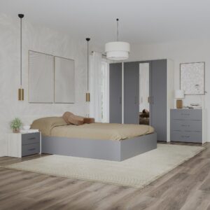 Set dormitor Malmo V8, Pat 200 x 140 cm, Stejar Alb/Antracit