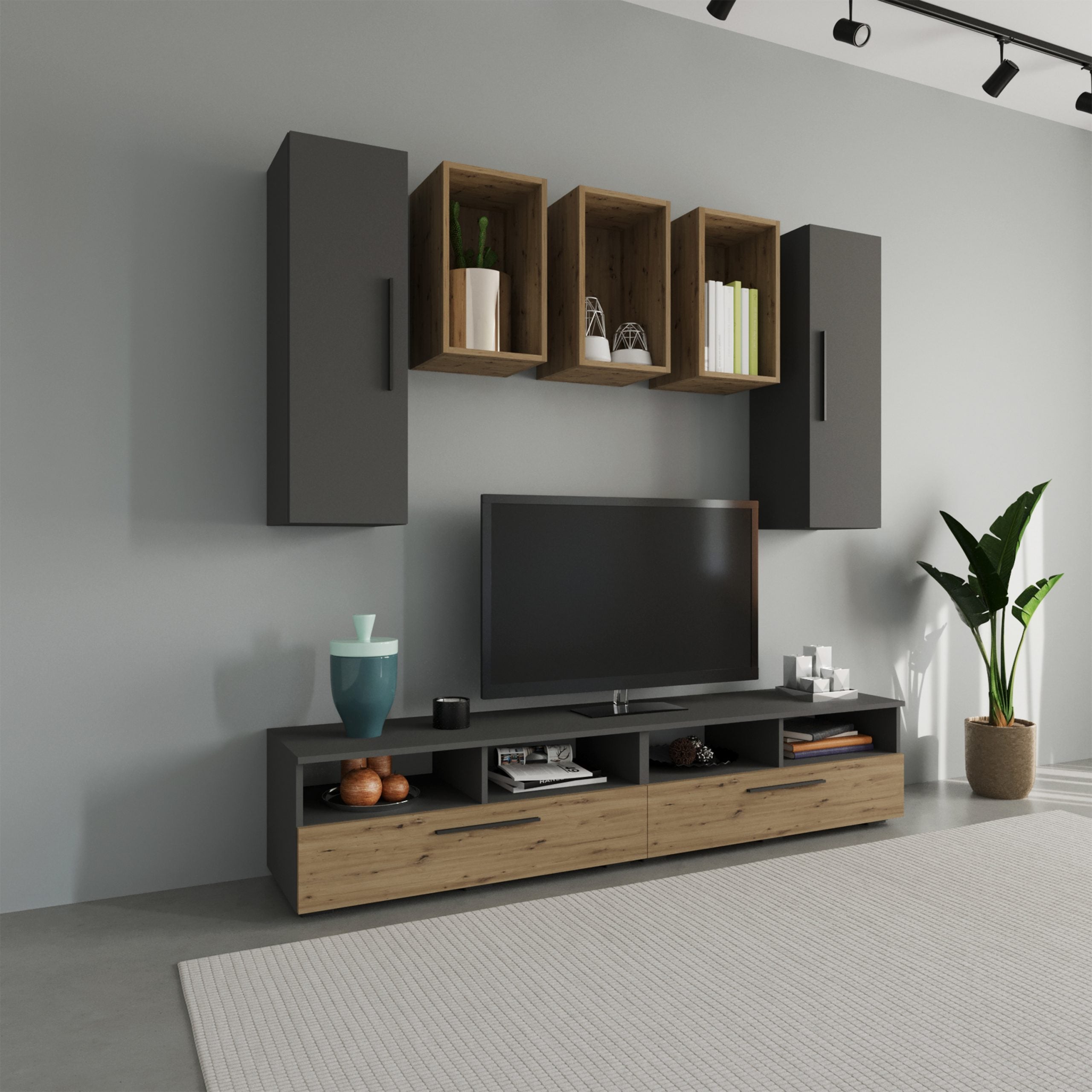 Living Kos V9, Antracit/Stejar Artisan, L 190 cm