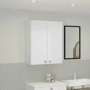 Corp Baie Zaria, Suspendat, 2 Usi, Alb lucios/Alb, MDF, L 60 x l 22 x H 72 cm
