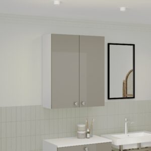 Corp Baie Zaria, Suspendat, 2 Usi, Gri Lucios/Alb, MDF, L 60 x l 22 x H 72 cm