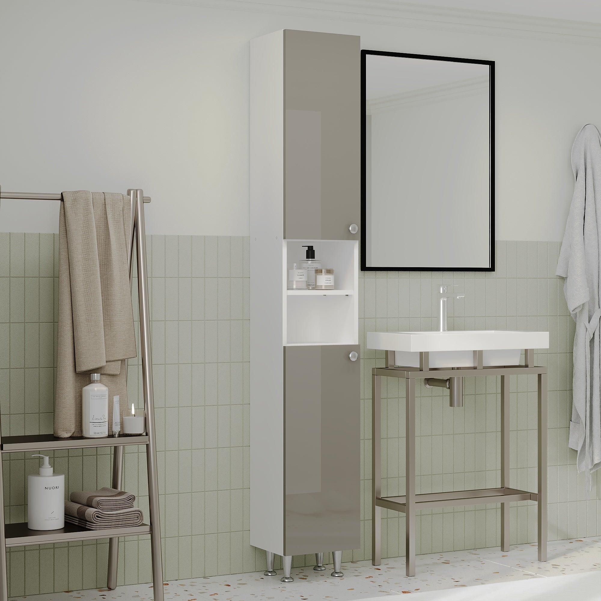 Soldat Baie Zaria, 2 Usi, Gri Lucios/Alb, MDF, L 30 x l 27 x H 190 cm