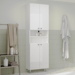 Soldat Baie Zaria, 4 Usi, Alb lucios/Alb, MDF, L 60 x l 27 x H 190 cm
