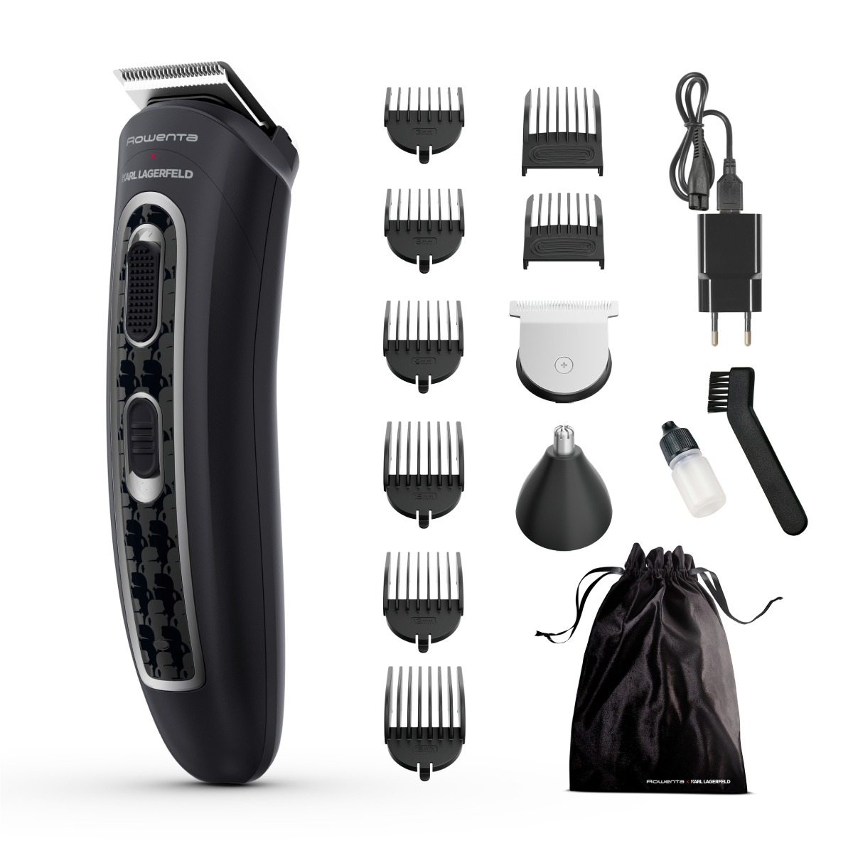 Aparat de tuns multifunctional Rowenta x Karl Lagerfeld Trim & Style 12 in 1 TN911LF0 Tehnologia Wet & Dry autonomie pana la 120 minute