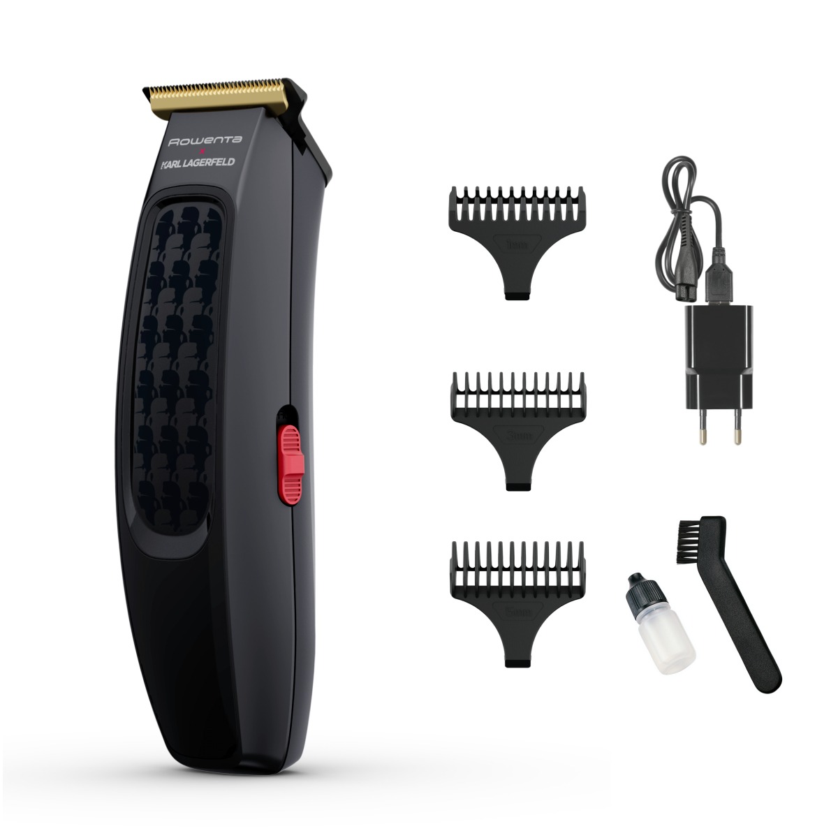 Aparat de tuns parul Rowenta x Karl Lagerfeld Perfect Line TN182LF0 lame inox 6 piepteni 5200 rpm negru