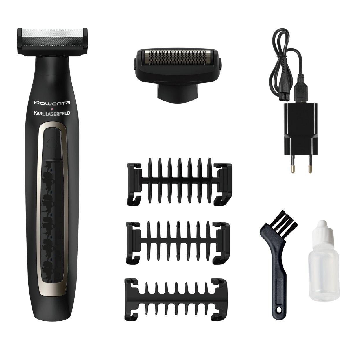 Aparat de tuns ras si conturat Rowenta X Karl Lagerfeld Forever Sharp TN602LF0 8000 rpm lame inox autonomie 120 minute negru
