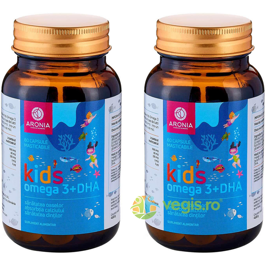 Pachet Kids Omega 3 + DHA pentru Cresterea si Dezvoltare Sanatoasa a Copillor 60cps+60cps masticabile