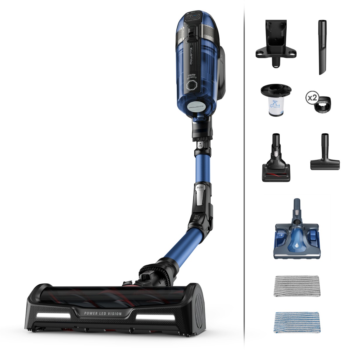 Aspirator vertical Rowenta X-Force Flex 12.60 Aqua RH98C0WO 320 W 0.9 l Autonomie 45 minute mop Aqua Albastru/Negru